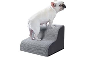 Ryoizen Dog Stairs for Small Dogs, Extra-Wide Dog Steps for Bed Couch up to 14'', High Density Foam Dog Ramp Ladder for Puppy, Cat, Small Pets, 2 Tiers Waterproof Non-Slip Pet Stairs