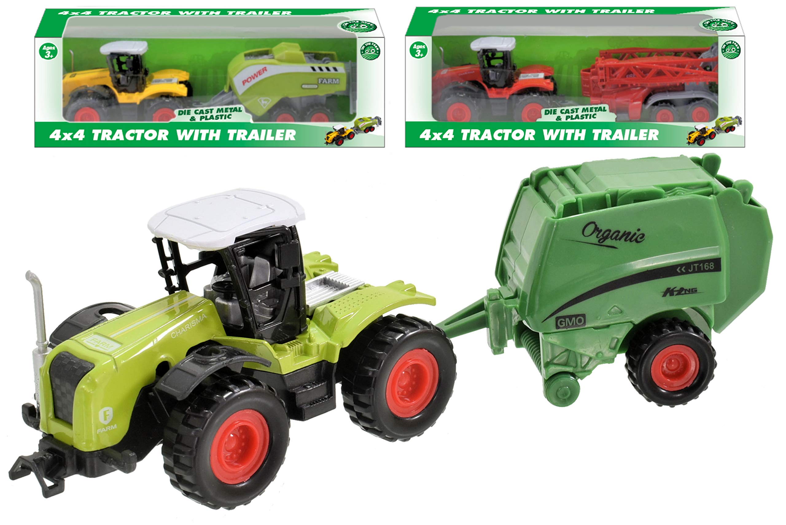 KandyToys 4x4 Plastic Tractor and Trailer Farm Vehicles Toy Play Set, TY2522