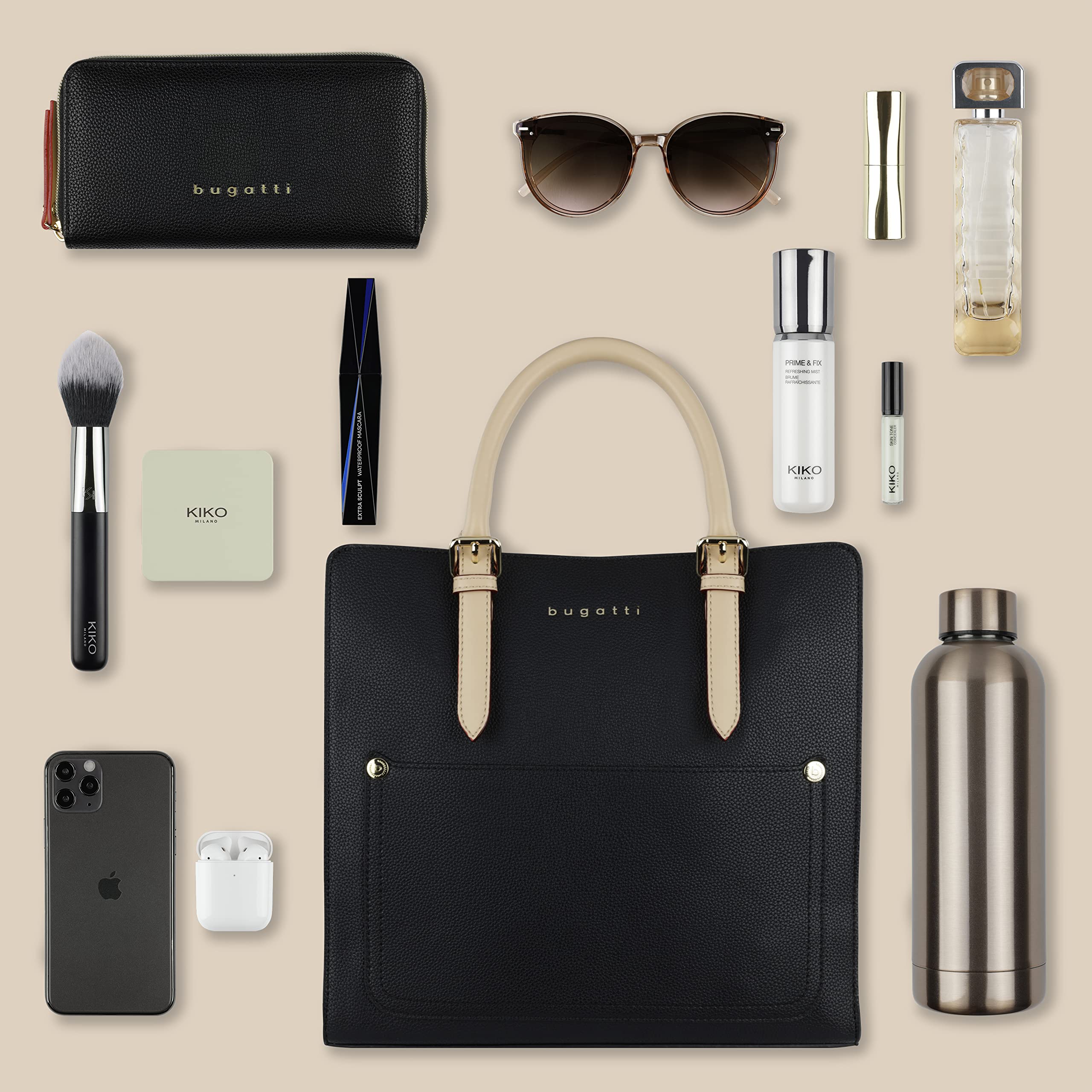 bugatti Ella Handtasche L für Damen, Frauen Tasche groß, Damenhandtasche in schwarz