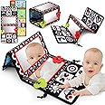 Tummy Time Floor Mirror with Teethers, Double-Sided Baby Mirror Black and White High Contrast Baby Toys for Babies, Baby Montessori Toys Crawling Developmental Newborn Infant Sensory Toys (A-Mirror)