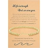 morniface 14K Gold Plated Beaded Bracelet for Women, Stretch Charm Bracelet with Gold Charms, Dainty Elastic Bead Bracelet Handmade Trendy Gold Jewelry Gift