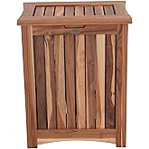 EcoDecors 18x12x16" Solid Teak Double Laundry Hamper, Natural | Compact wooden laundry hamper offers generous storage for clothes, towels, and linens while saving valuable floor space.