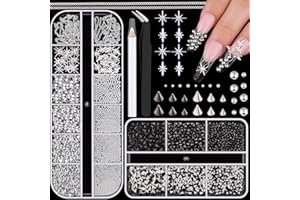 BELLEBOOST 3D Mini Punk Nail Studs Cone Spike Alloy Rivets (Black+Silver), Silver Flatback Nail Pearls and Round Steel Balls Caviar Beads with Nail Chains, Goth Nail Charms and Gems for Nail Accessories Decor