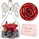 Yamonic Mom Birthday Gifts for Moms, Angel Figurines with Real Rose Gifts for Her Mother Grandma, Preserved Flowers Rose Angel Figurines for Mothers Day Christmas Birthday Gifts for Women(Redgold)