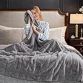 Cozy Bliss Deluxe Sheared Rabbit Faux Fur Throw Blanket, Soft Fuzzy High-Low Sculpted Plush Blanket for Couch, Cozy Home Accent, All Season Use, Grey 90"x90"