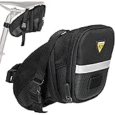Topeak Aero Wedge Pack (Strap Mount, Medium) &ndash; Aerodynamic Seat Bag for Bikes, 1200D Polyester Construction, Quick-Release Buckle Mount, Expandable Storage, 3M Reflective Strip &amp; Safety Light Clip