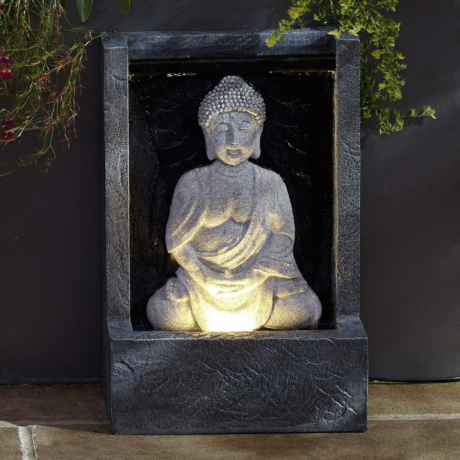 Lights4fun Large LED Buddha Fountain Garden Light Plug In Ornament