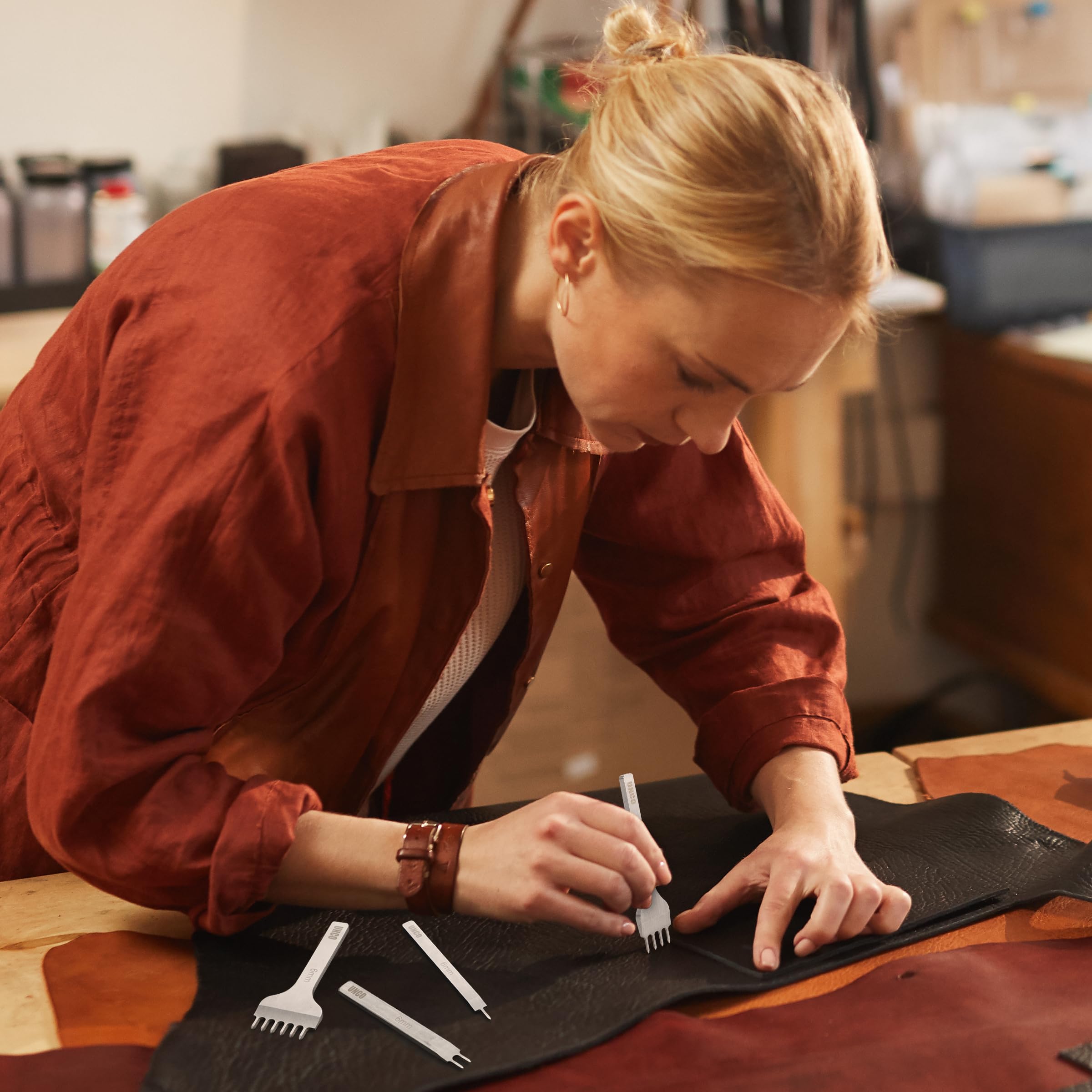 UNCO- Leather Stitching Punch, 4 Pack, 3mm, 1/2/4/6 Prong, Leather Hole Punch Tool, Stitching Chisel