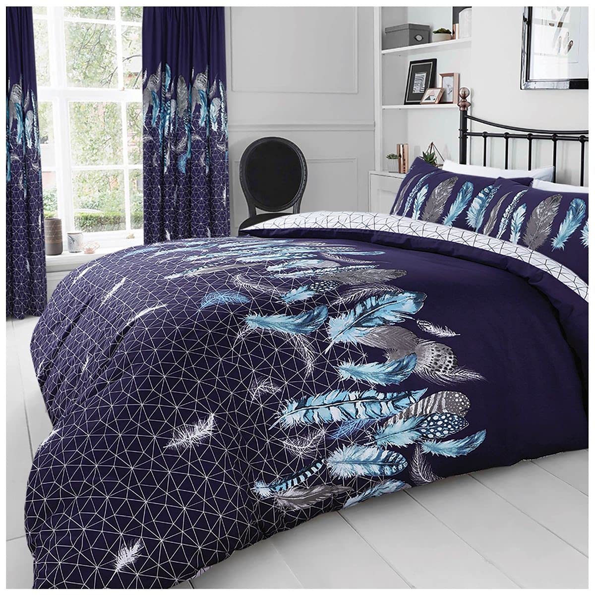 GC GAVENO CAVAILIA Premium Printed Bedding Sets Double Size, Feather Duvet Quilt Cover, Cotton Blend Bed Covers, Navy