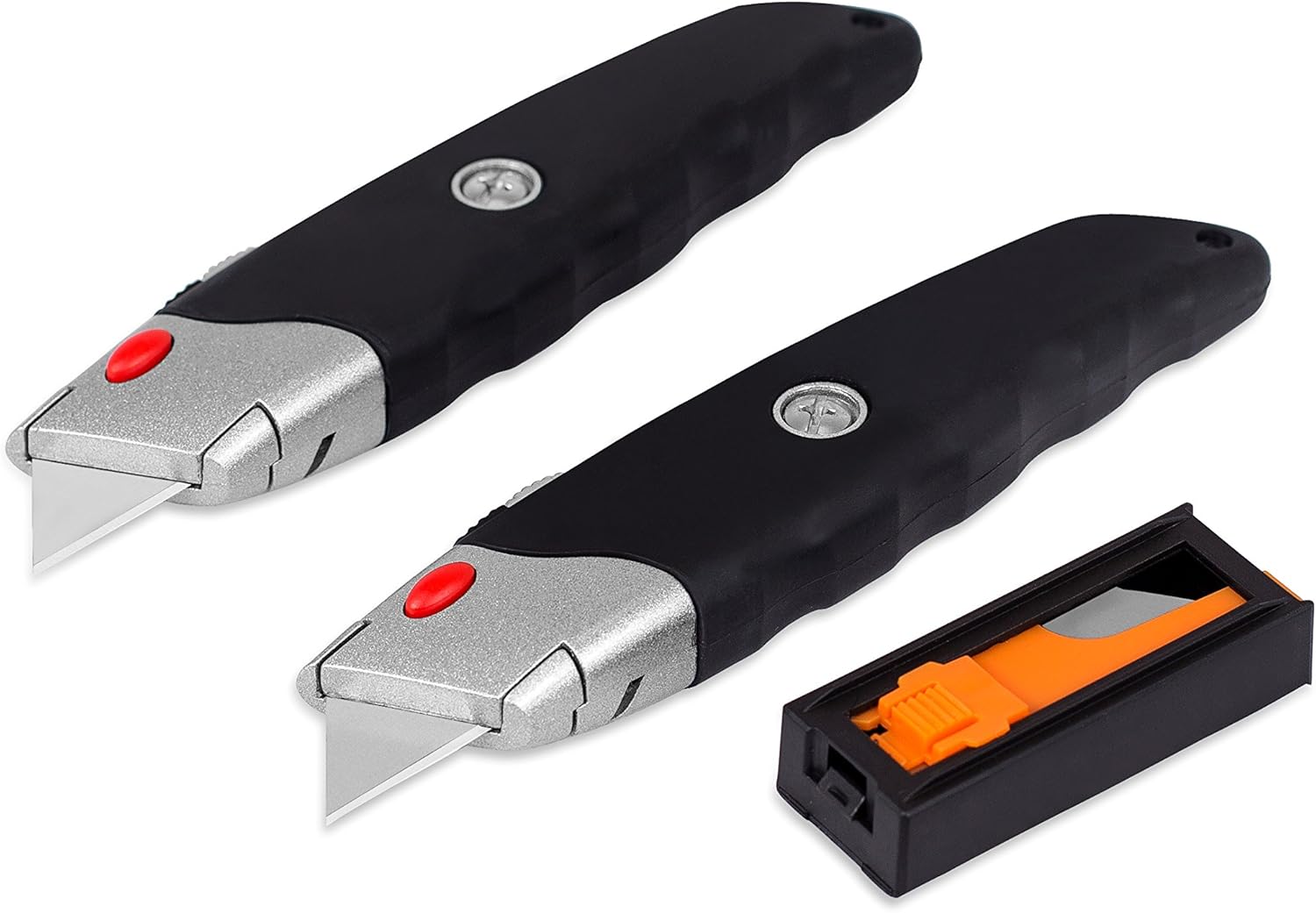 Internet's Best Premium Utility Knife - Set of 2 - Retractable Razor Knife Set - Extra Blade Refills - Box Cutter Locking Razor Knife: Office Products