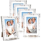 Distressed White 5x7 Picture Frame, Picture Frames 5x7 Wooden Picture Frames with Real Glass, Rustic 5 x 7 Photo Frame for Wall or Tabletop, Display Picture 4x6 with Mat or 5x 7 Without Mat (5 Pack)