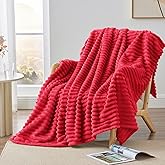 BEDELITE Fleece Throw Blanket for Couch, 300GSM Soft & Warm Fluffy Queen Blanket, Decorative and Giftable Striped Red Blankets for Women, Men, 50"x60"