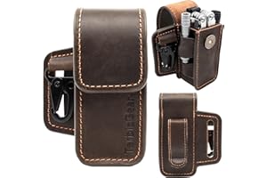 TarbicGear Leather Multitool Sheath for Belt, Multitool Holster with Belt Clip for Men, Pocket Organizer for Work, Fits for Leatherman, SOG, Gerber Tools