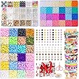 SJZWSD Friendship Bracelet Kit - 13000pcs Polymer Clay & Glass Seed Beads, 48 Colors, 6mm Heishi & 416 Letters Beads for Brac