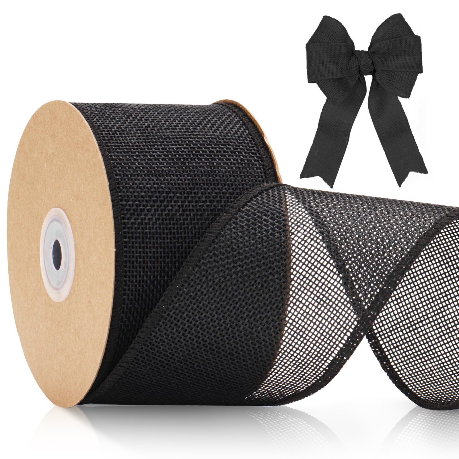 jijAcraft 6.4CM Black Wired Burlap Ribbon: 10m Hessian Ribbon Roll Natural Wired Hessian Ribbons Rustic Burlap Ribbons for Gift Wrapping, Bows, DIY Crafts, Wedding, Christmas Decoration