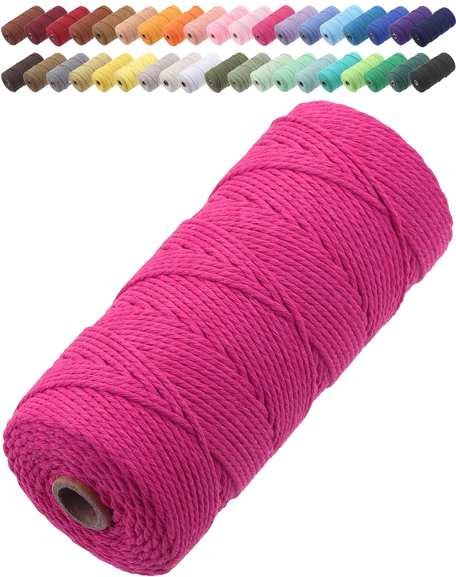 GOHOF Macrame Cord 2mm x 205m Premium Cotton Macrame Rope, 3 Strand Twisted Soft Cotton Cord, One of The Most Perfect Materials for Macrame Art, Cotton String Without Chemicals (Rose Red)