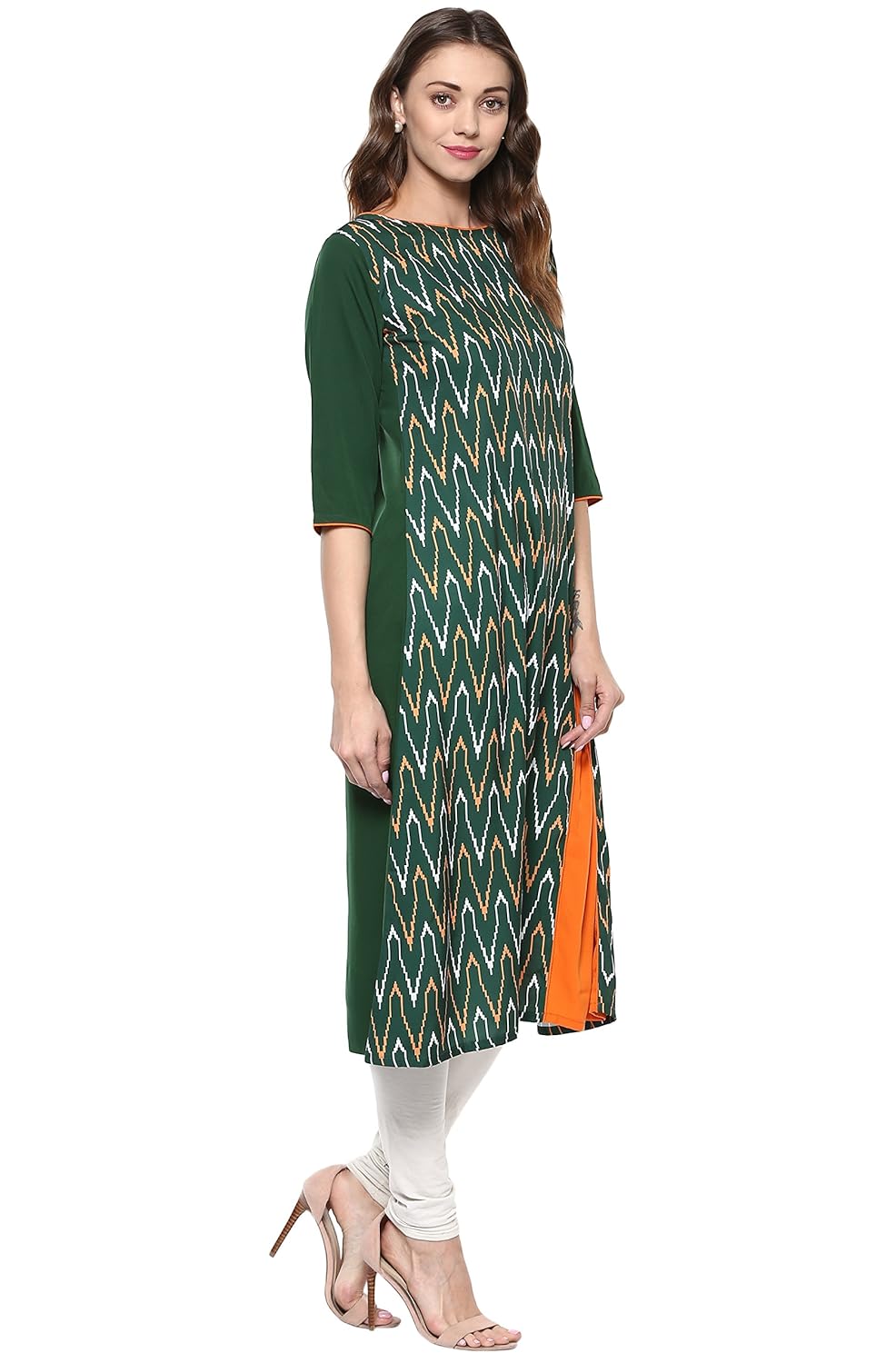 janasya women's green embellished crepe a-line kurti