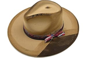Wotfim Classic Wide Brim Fedora Hat for Women Man Floppy Panama Hat Western Felt Outdoor Hat with Band Sun Protection