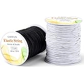 CATIFLIN Elastic String for Bracelets 2 Rolls 1mm 656FT, Stretchy Cord for Beading, Jewelry Making, Pony Beads, Charms, DIY Crafts, Black and White Nylon Thread, Strong Bracelet Supplies