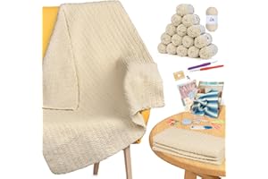 Aeelike Blanket Crochet Kit for Beginners, Easy Crochet Blanket Kit with Soft Chenille Yarns Detailed Instruction Crocheting Accessories Complete Beginners Crocheting Kits, Khaki