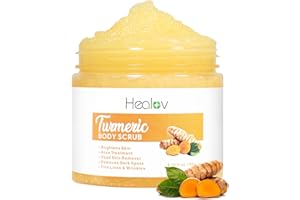 HERBLOV Turmeric Body Scrub - Skin Brightening Face & Body Scrub with Turmeric - All-Natural Exfoliating Turmeric Body Scrub for Discoloration - Turmeric Scrub Boosts Circulation Enhances Skin
