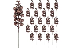 DIYASY Glitter Berry Stems for Christmas Tree Ornaments,20Pcs Brown Picks and Sprays Artificial Branches Xmas Tree Filler Holiday Wreath Garland Decorations Home Décor 7.8 Inch