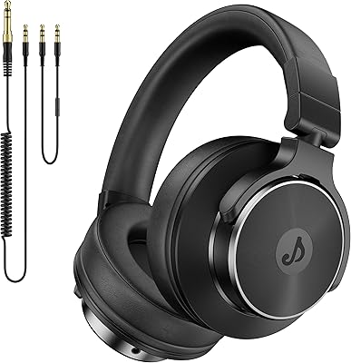 Rumoon Wired Headphones Over Ear, Studio Monitor & Mixing DJ Headphones with 50mm Neodymium Drivers and 1/4 to 3.5mm Jack for Guitar AMP Podcast Piano Keyboard (Black)