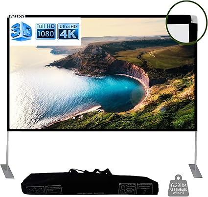 Amazon Wasjoye 100インチ 16 9 プロジェクタースクリーン スタンド付き Hd 4k 折りたたみ式 ポータブル リアフロント プロジェクション アウトドア 屋内 映画 プロジェクタースクリーン ホームシアター 3d 裏庭 シネマ 旅行 Wasjoye スクリーン