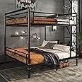 MoproBeti Queen Over Queen Industrial Bunk Beds for Teens or Adults, Heavy-Duty 2 in 1 Metal Convertible Bunk Bed with Ladder and Slats Support,15.9" High Guard Rail,Space-Saving,Noise Reduced,Black