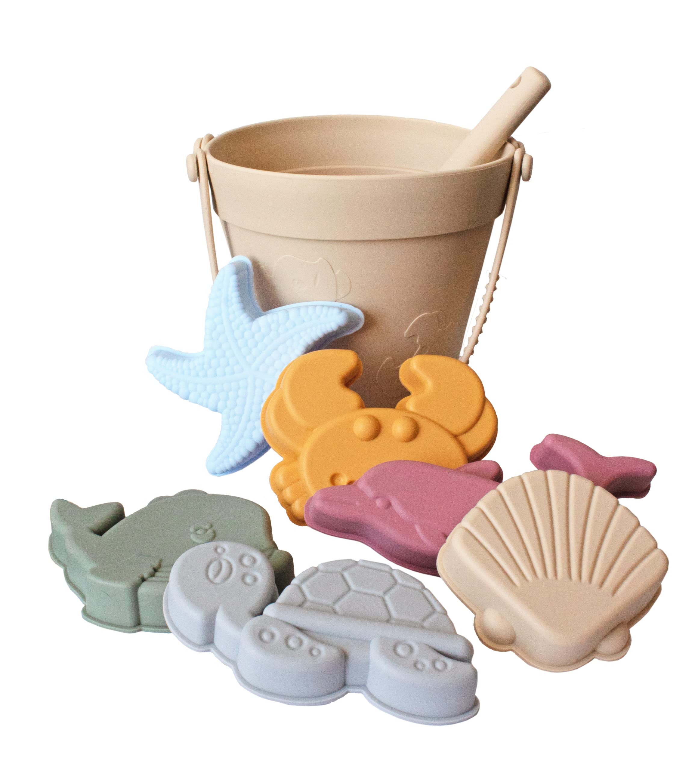 BABYLEDO Silicone Sand Toy Set, 8 Pieces [Includes Bucket, Shovel, Molds]