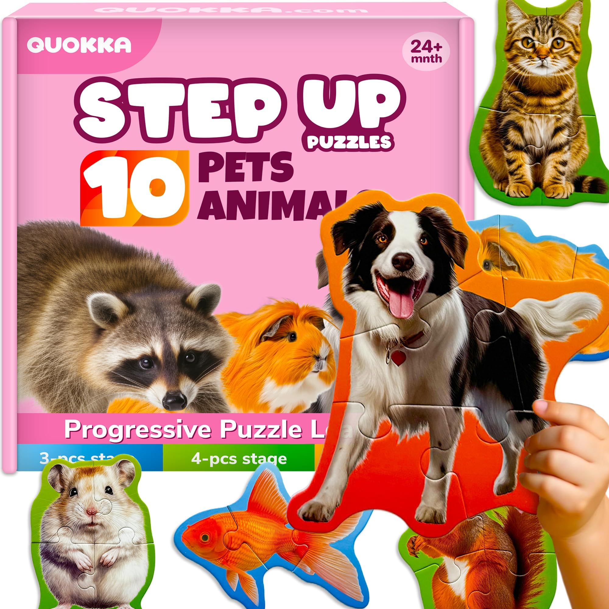 QUOKKA Puzzles For 2 3 Year Olds - Floor Toddler Puzzles Age 3-5 - Educational Jigsaw Toys 2-3 yo - 8 Realistic Pets Animal Shapes - Large Pieces Puzzle Games for Children - Puzzle Gift For Kids — image 1