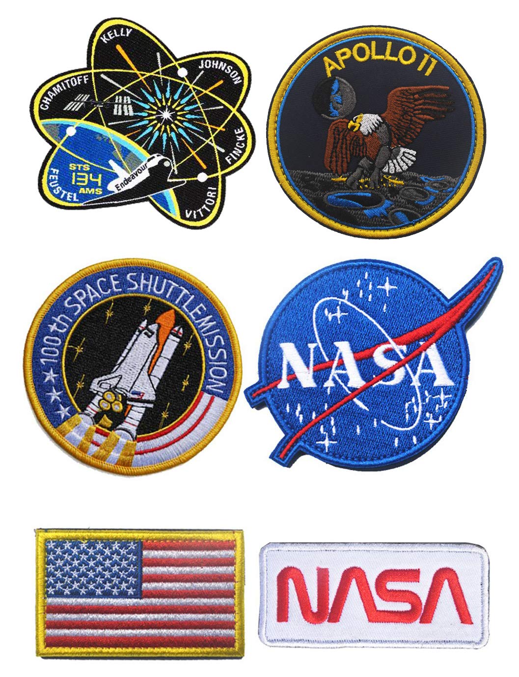 WZT 6 Pcs Tactical Flag Patch - Combination USA NASA Patch Embroidered Morale Lot Military Embroidered Patches