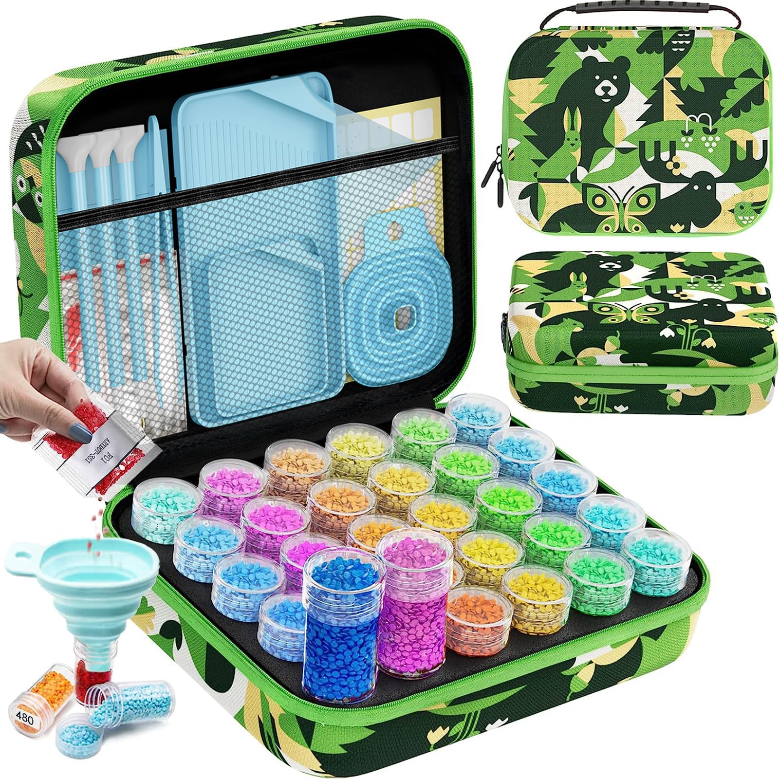 ARTDOT 5D Diamond Art Storage Boxes with 30 Slots, 71pcs Diamond Painting Accessories and Tools Kits with Pens for Adults(Green)