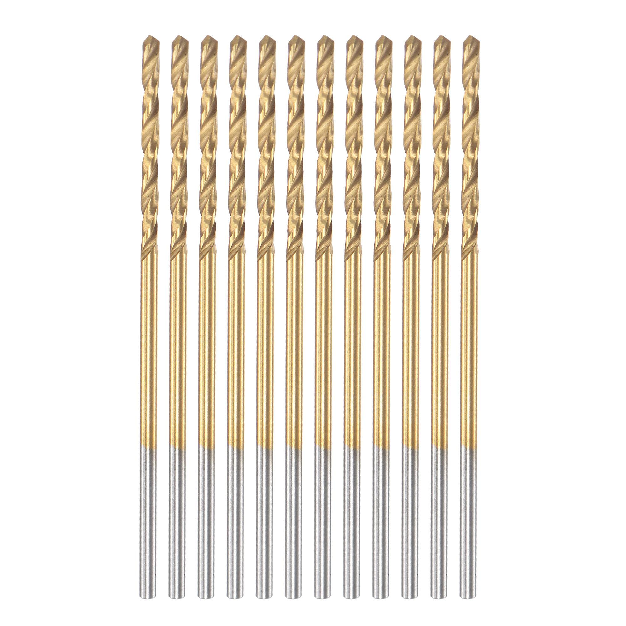 sourcing map High Speed Steel Straight Shank Twist Drill Bit Fully Ground Titanium Coated 1.1mm Drill Diameter 36mm Total Length 15mm Drill Bit Length 12 Pcs