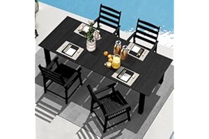 LOUNZY 5 Pieces Patio Dining Sets, Outdoor HDPE Furniture Set for 4 w/ 2" Hole Cut-Out Dining Table with 4 Patio Chairs for Pool, Lawn and Garden,Black