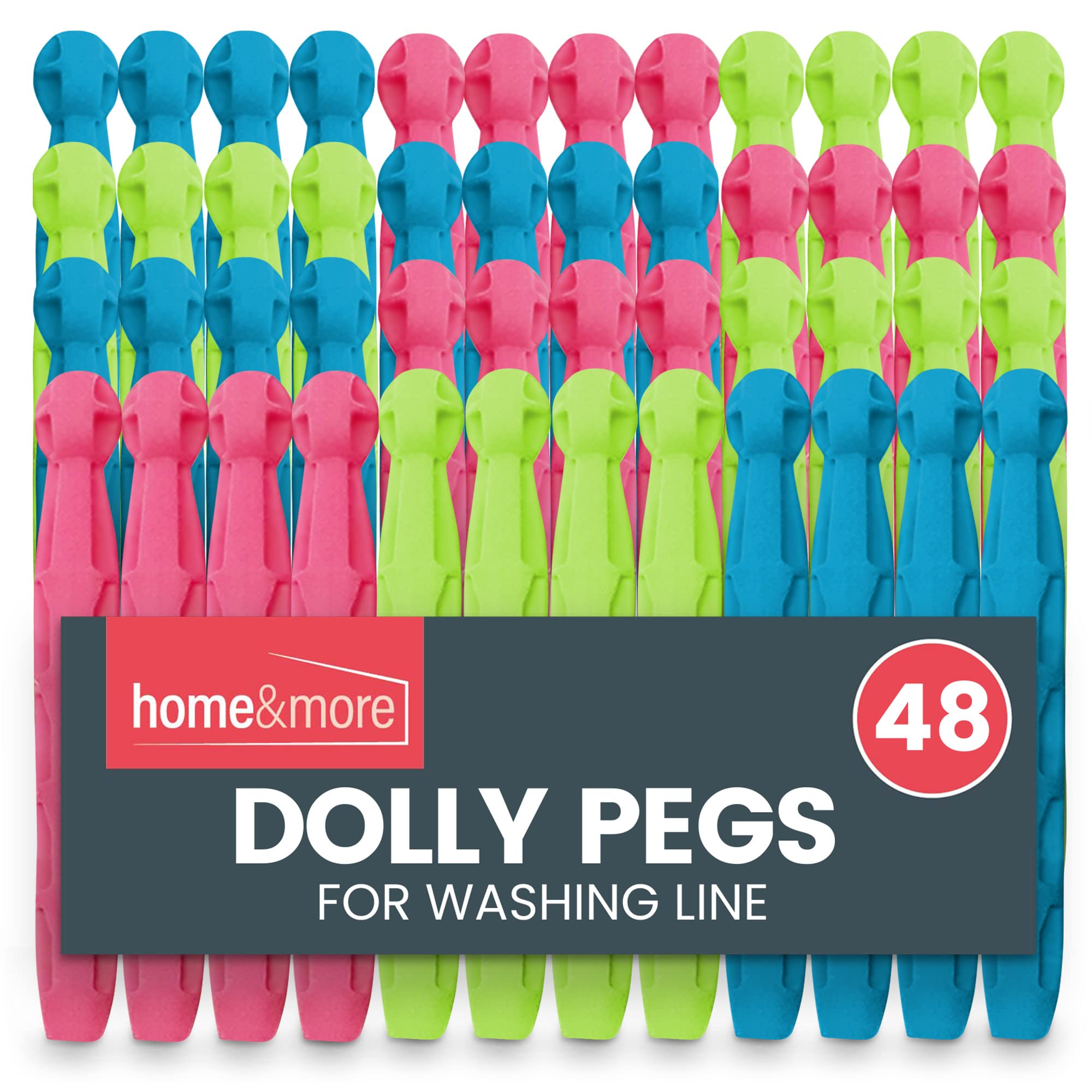 SOL 48pk Dolly Pegs for Washing Line, Heavy Duty Plastic Clips for Clothes. Extra Strong Grip, Weather-Resistant, Ideal for Drying Laundry Outdoors or Indoors, Keeps Clothes Secure in All Conditions