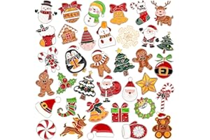 DTOFOOT 36 PCS Christmas Enamel Brooch Christmas Bulk Label Pins Cute Santa Claus Wreath Snowman Elk Angel Reindeer Candy Cane Brooch Pins for Clothes Jewelry Backpack Jacket Decoration