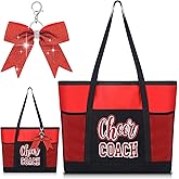 Cheer Coach Tote Bag for Women with Keychain Bow, 19.6x13.7x3.93'' Cheerleader Coach Bag Cheerleading Gift