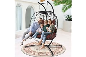 NICESOUL® 2 Person Hanging Chair with Stand Large Red Hanging Egg Shaped Chair Oversized Double Egg Patio Chair Swing for Exteriors Bedroom Living Room Wine Olefin Cushions Fashion Luxury