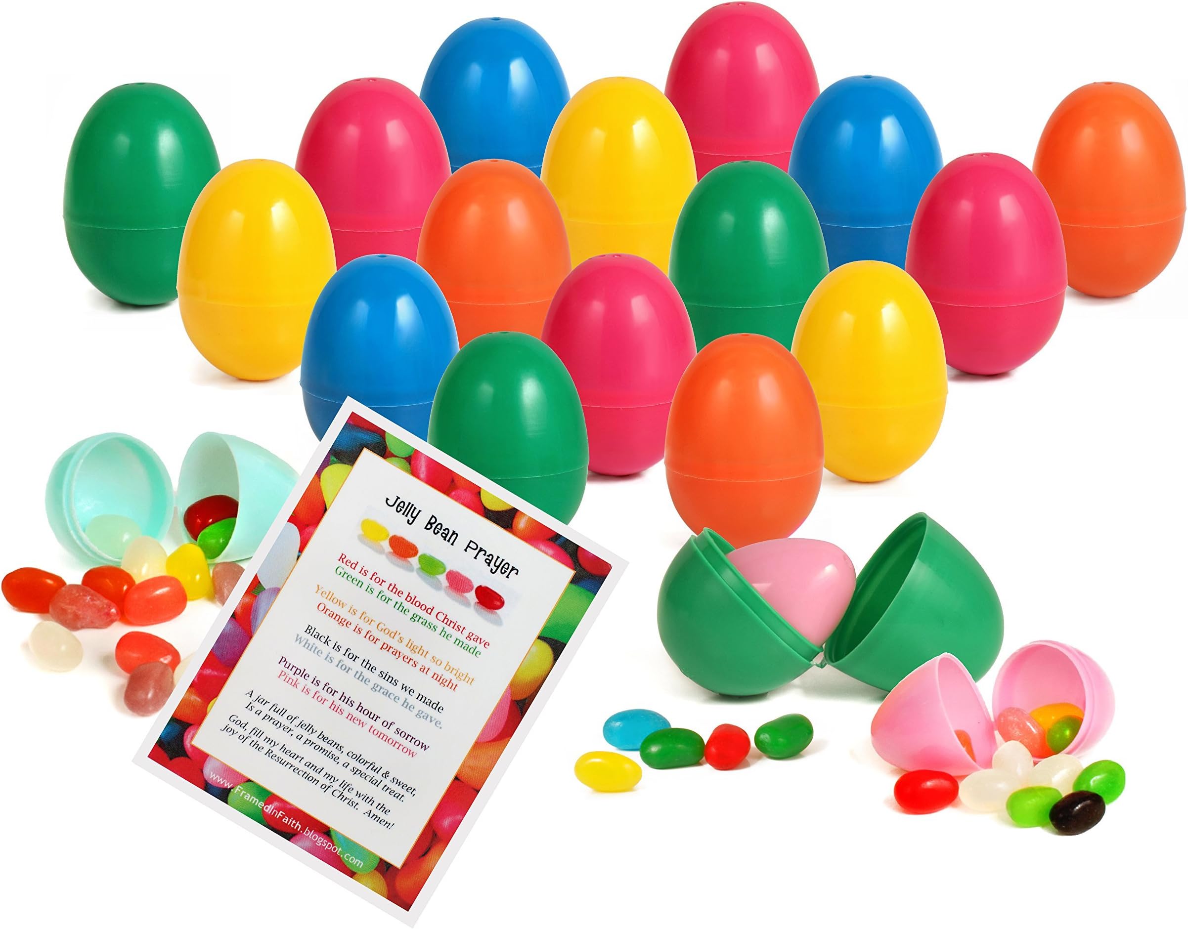 Easter Eggs Filled with Jelly Bean Candy - Plus Bonus Jelly Beans Prayer - Perfect Kids Easter Basket Stuffers (Bulk Pack of 24)