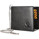 HUMERPAUL Mens Wallet with Chain, RFID Blocking Genuine Leather Bifold Wallet Minimalist With 2 ID Window (Black)