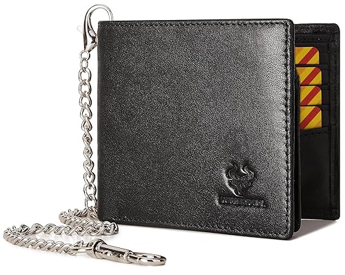 HUMERPAUL Mens Wallet with Chain, RFID Blocking Genuine Leather