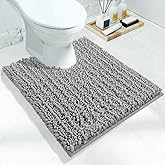 Yimobra Toilet Rug U Shaped Washable 24x20 Inch - Ultra Soft Absorbent Chenille Bath Rugs for Toilet, Quick Dry & Machine Washable, Non Slip Contour Bathroom Mat, Gray