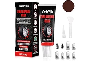 VERDEVILLA Tire Repair Glue, Tire Sidewall Repair Kit Black Rubber Cement Kit Two Sizes Nail, Repair Car Truck Motorcycle Tractor Mower ATV (50ML)