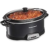 Hamilton Beach Portable 7 Quart Programmable Slow Cooker with Three Temperature Settings, Lid Latch Strap for Easy Travel, Di