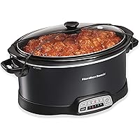 Hamilton Beach Portable 7 Quart Programmable Slow Cooker with Three Temperature Settings, Lid Latch Strap for Easy Travel, Di