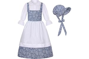 SIZGAROOT Colonial Costume Girls Pioneer Girl Costume Prairie Dress with Bonnet