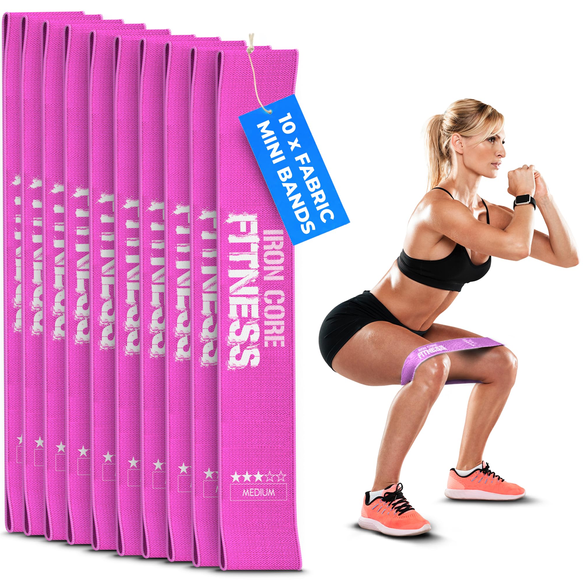 Photo 1 of 10-Pack Set Non-Slip Fabric Resistance Bands – Medium Loop Bands for Glutes, Legs, and Physical Therapy – Durable Workout Bands in Bulk for Women and Men – Ideal for Gyms, Studios, and Trainers