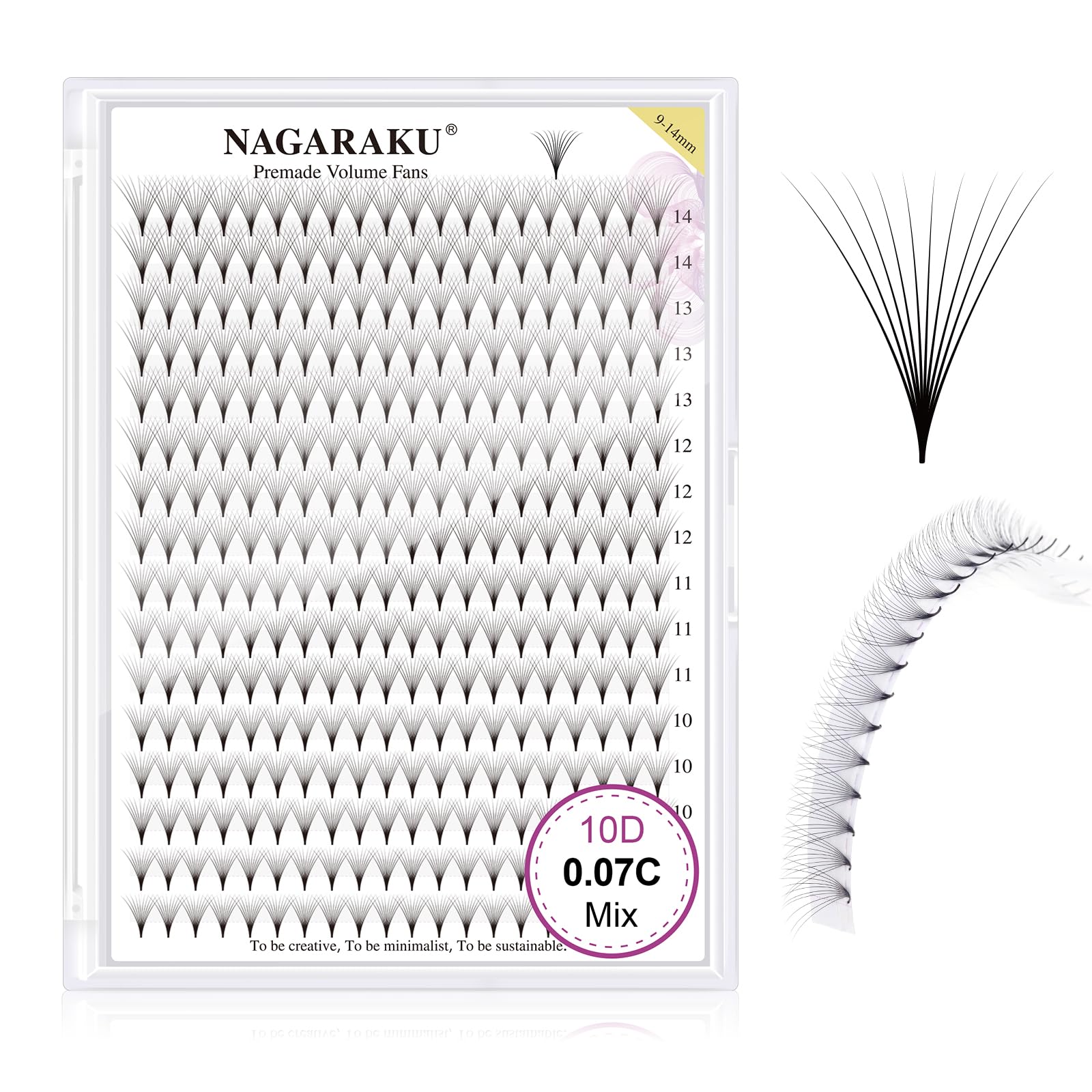 NAGARAKU Eyelash Extensions 320 Clusters Premade Fans Russian Volume Long Stem Premade Fans Thin Pointy Base Natural Pre Fanned Fluffy False Eyelash Black 16 Rows (10D 0.07 C Curl 9-14mm Mix Tray) — image 1