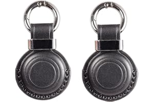 2 Pack KEEPXYZ Genuine Leather Airtag Holder Suitable for Apple Airtag Keychain Leather, Secure Air Tag Holder with Stainless Steel Ring Lock, Durable Airtag Case Cover Key Ring - Black V2.0 (No Hole)
